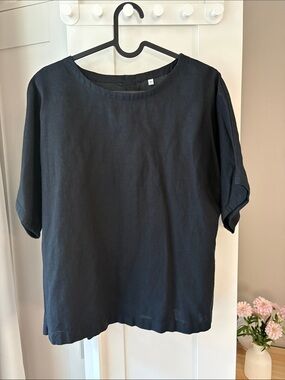 Muji Cotton/Linen Black Short Sleeve Blouse